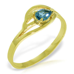 14K. SOLID GOLD RING WITH NATURAL BLUE TOPAZ (Yellow Gold)